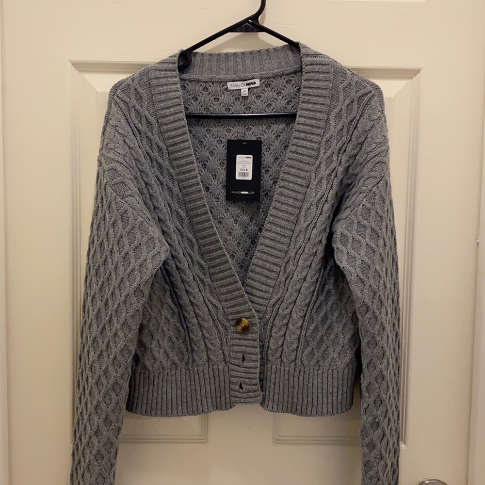 Fashion Nova Cable Knit Cardigan Gray M